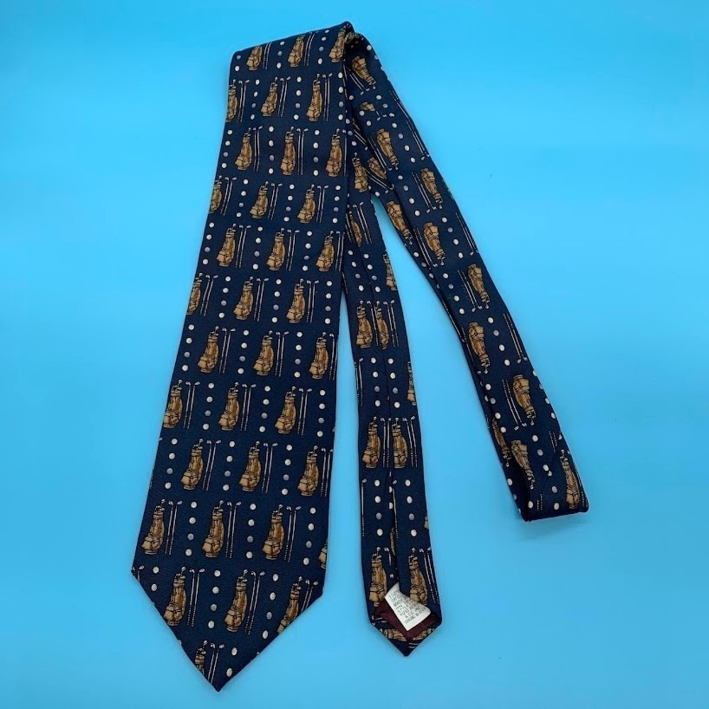 Vintage The Good Life Golf Bag Print Preppy 100% Silk Men's‎ Classic Neck Tie